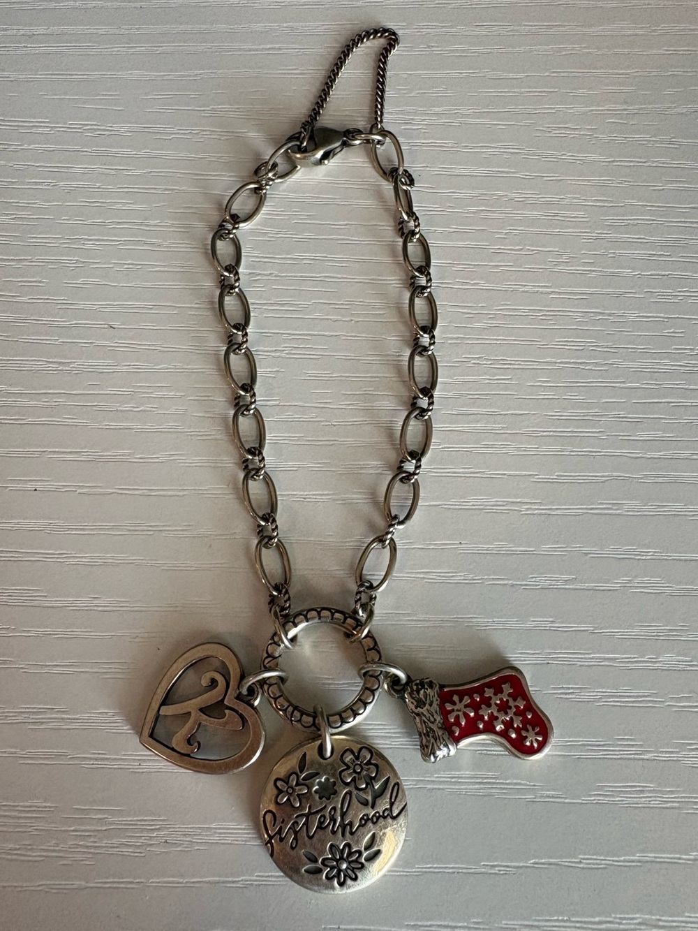 James Avery sz 7 sterling silver 925 charm bracelet 3 charms Stocking K Sister